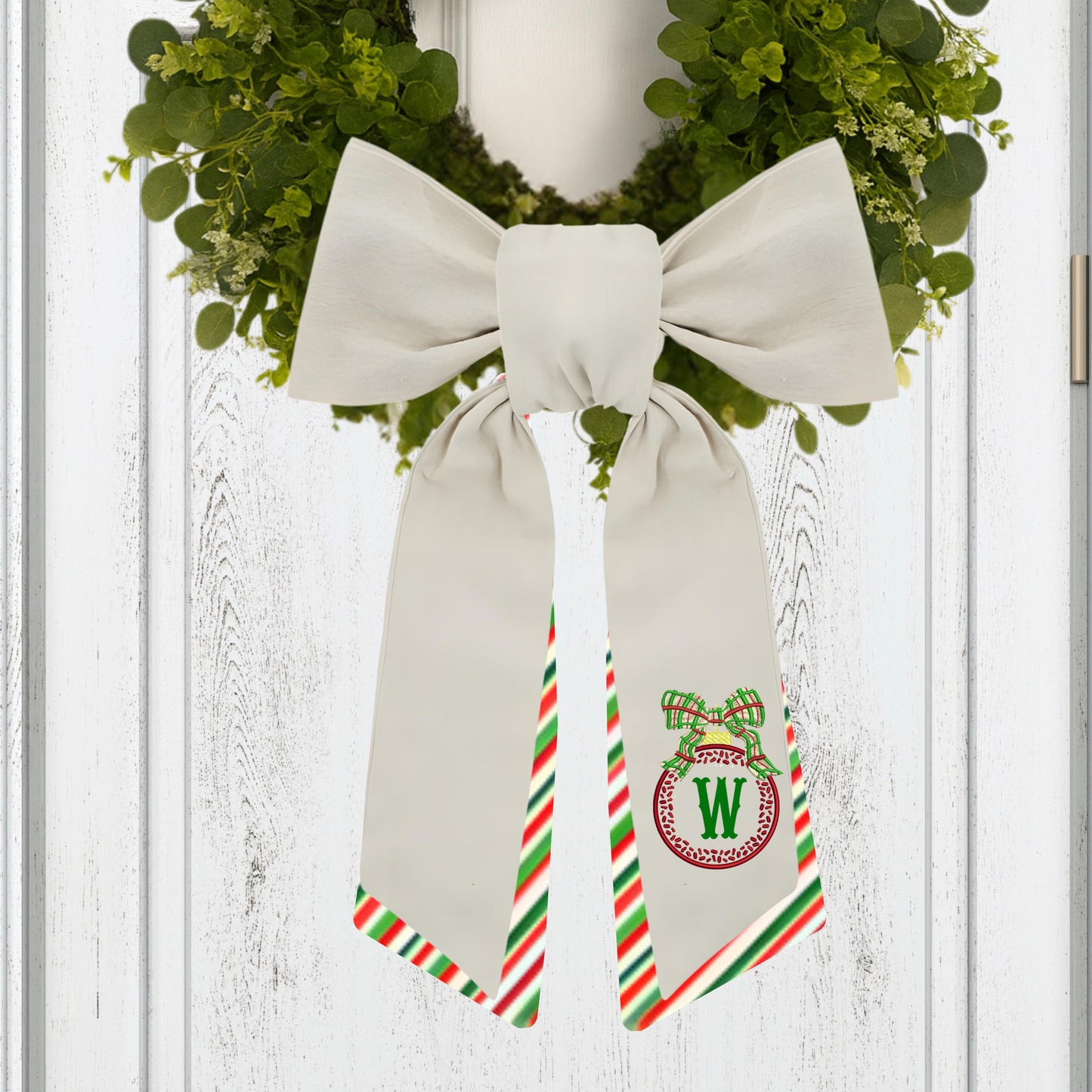 Embroidered Christmas Wreath Sash: Coordinating Sash Available - Holiday Door Hanger - Personalized Ornament Decor