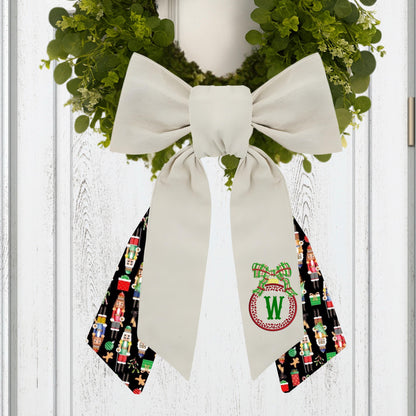 Embroidered Christmas Wreath Sash: Coordinating Sash Available - Holiday Door Hanger - Personalized Ornament Decor