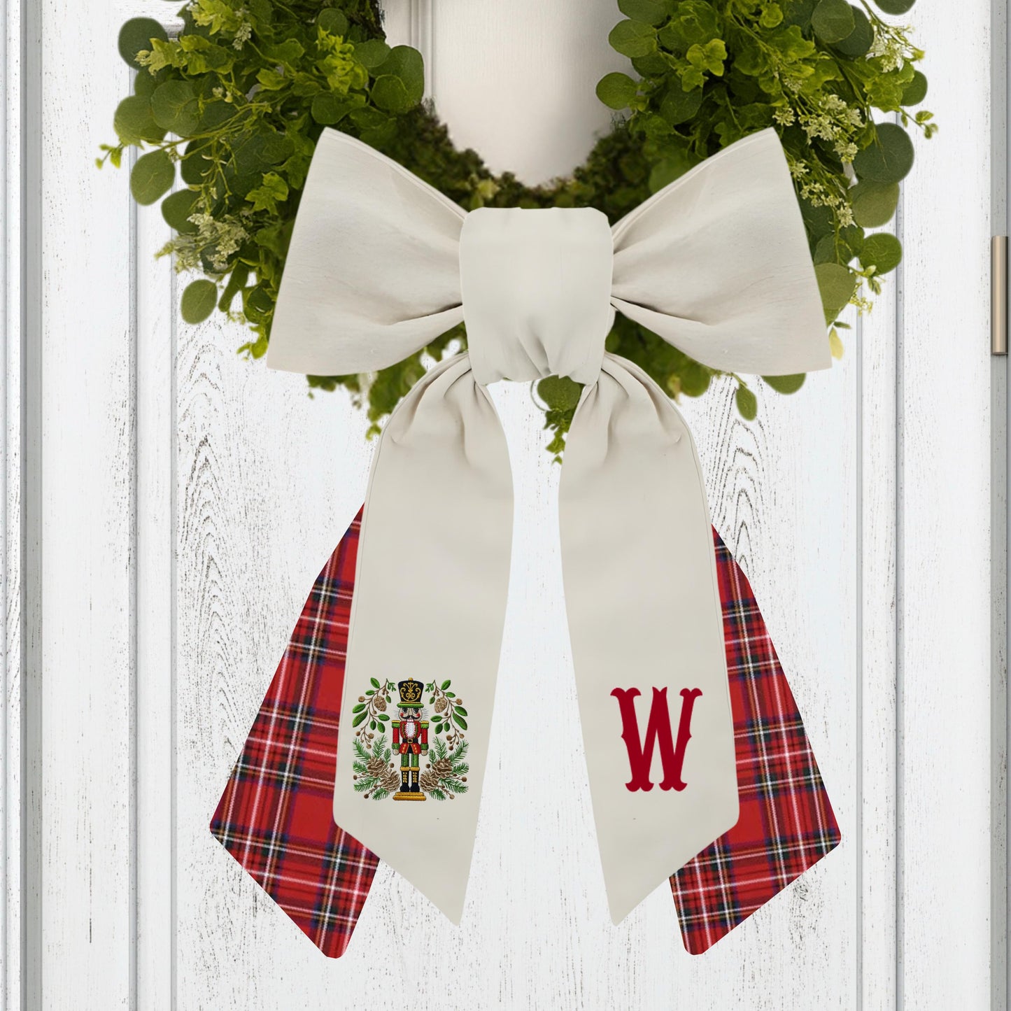 Embroidered Christmas Wreath Sash: Coordinating Sash Available - Holiday Door Hanger - Personalized Nutcracker Front Door Decor