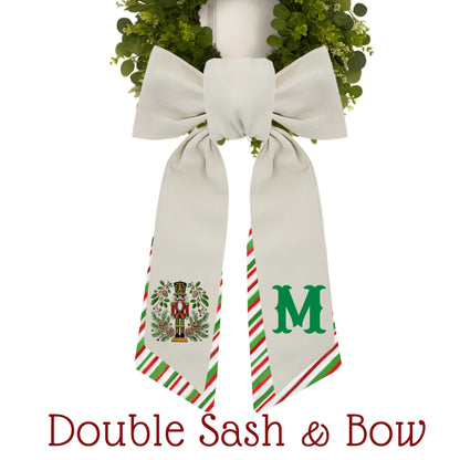 Embroidered Christmas Wreath Sash: Coordinating Sash Available - Holiday Door Hanger - Personalized Nutcracker Front Door Decor
