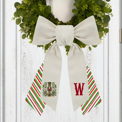 Embroidered Christmas Wreath Sash: Coordinating Sash Available - Holiday Door Hanger - Personalized Nutcracker Front Door Decor