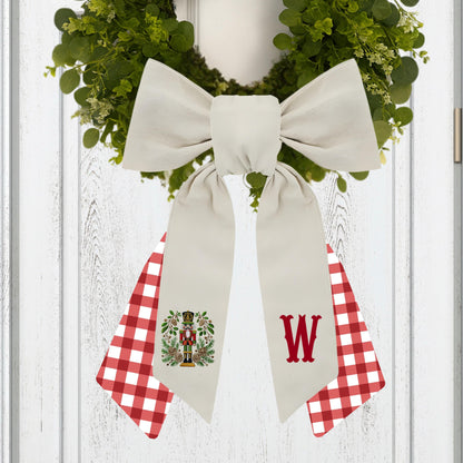 Embroidered Christmas Wreath Sash: Coordinating Sash Available - Holiday Door Hanger - Personalized Nutcracker Front Door Decor