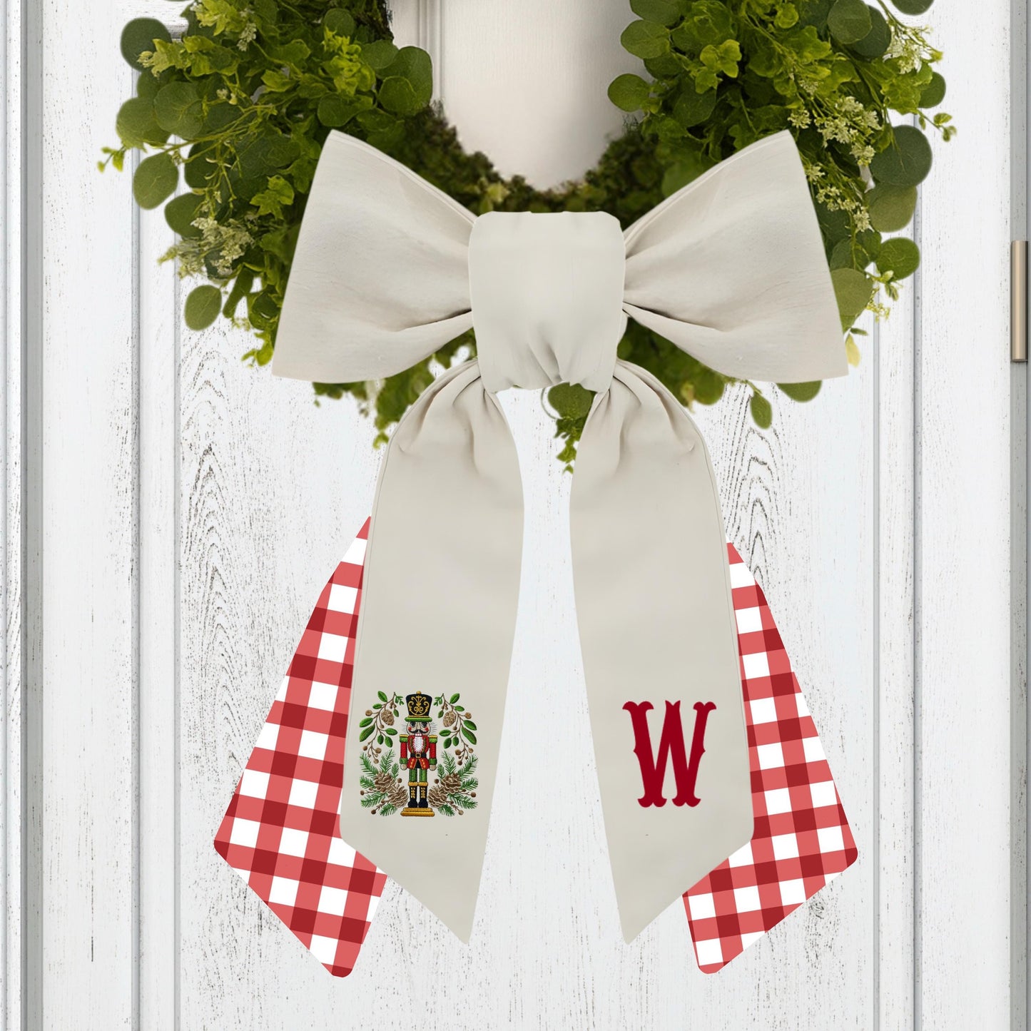 Embroidered Christmas Wreath Sash: Coordinating Sash Available - Holiday Door Hanger - Personalized Nutcracker Front Door Decor