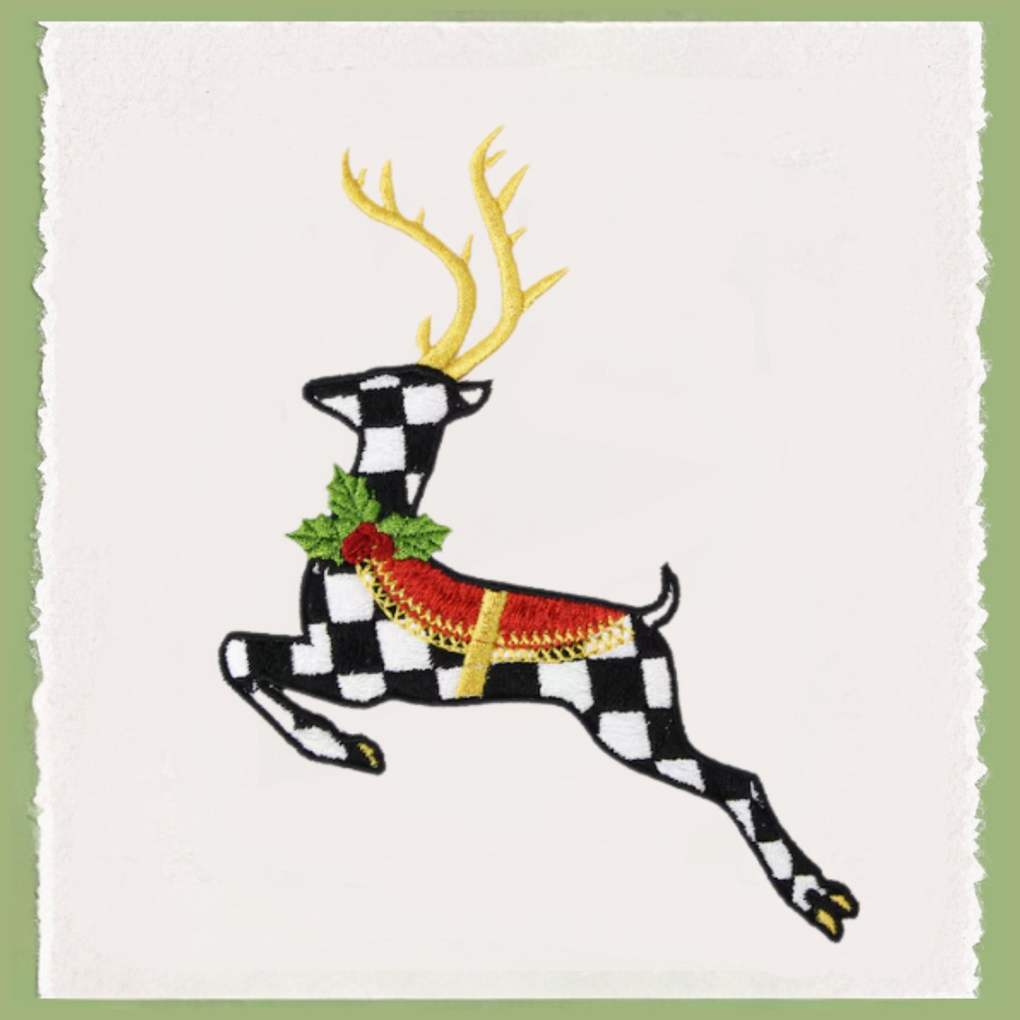 Black & White Courtly Check Embroidered Christmas Wreath Sash: Coordinating Sash Available - Holiday Door Hanger - Personalized Deer Door