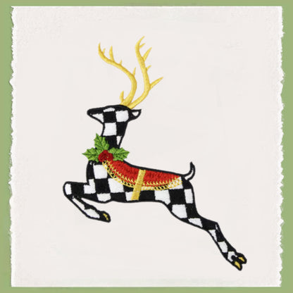 Black & White Courtly Check Embroidered Christmas Wreath Sash: Coordinating Sash Available - Holiday Door Hanger - Personalized Deer Door