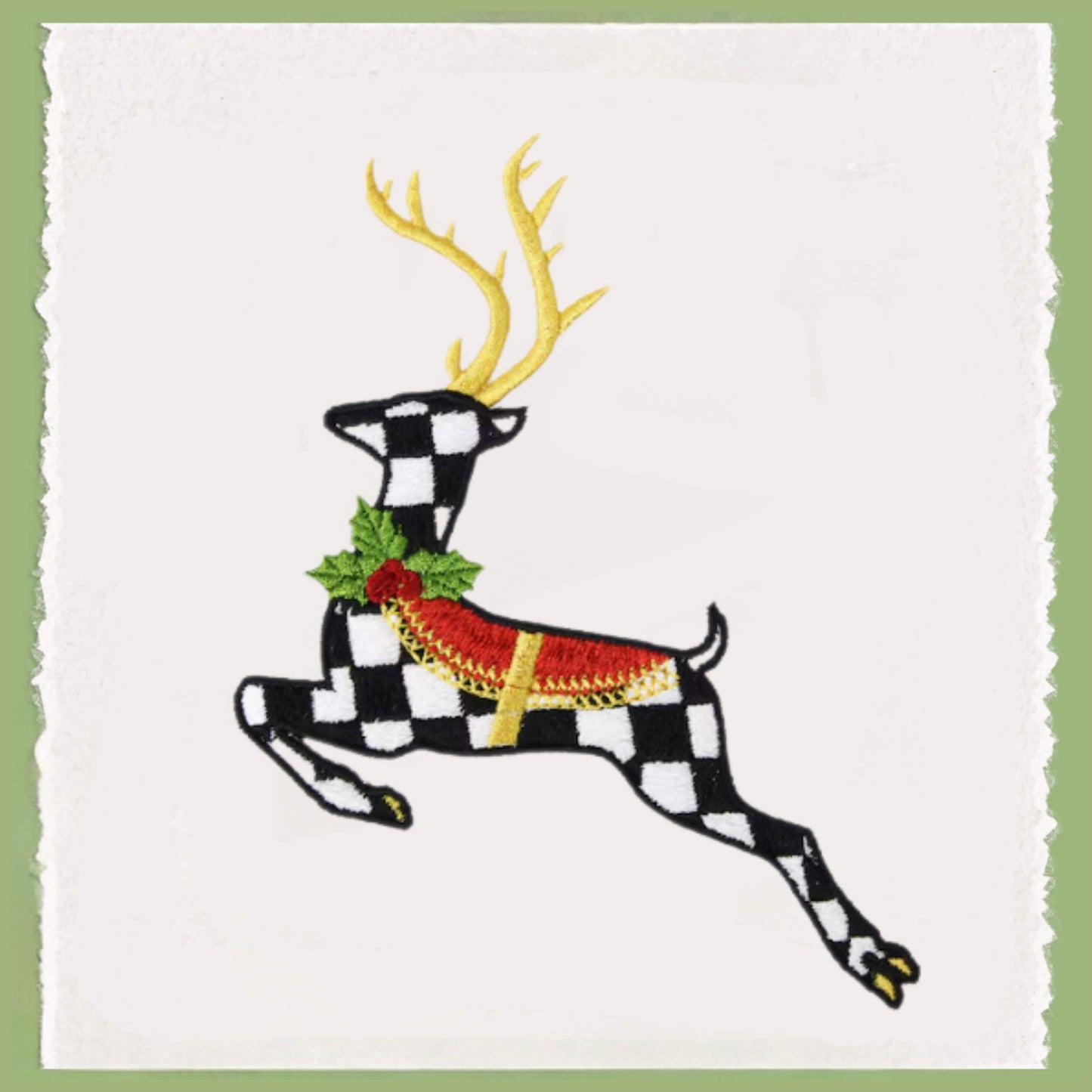 Black & White Courtly Check Embroidered Christmas Wreath Sash: Coordinating Sash Available - Holiday Door Hanger - Personalized Deer Door