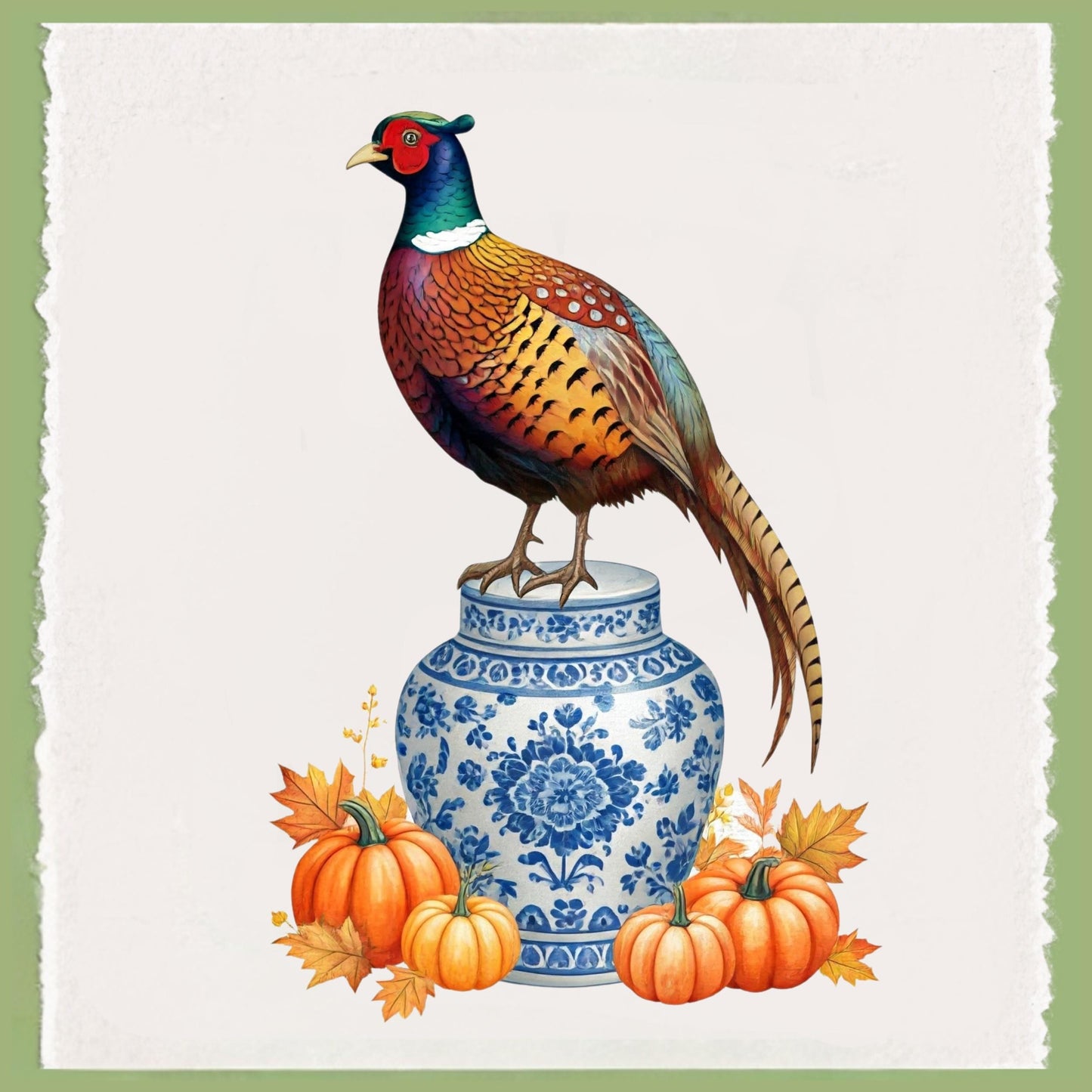 Fall Pheasant & Pumpkin Holiday Tea Towel -  Personalized Kitchen Decor