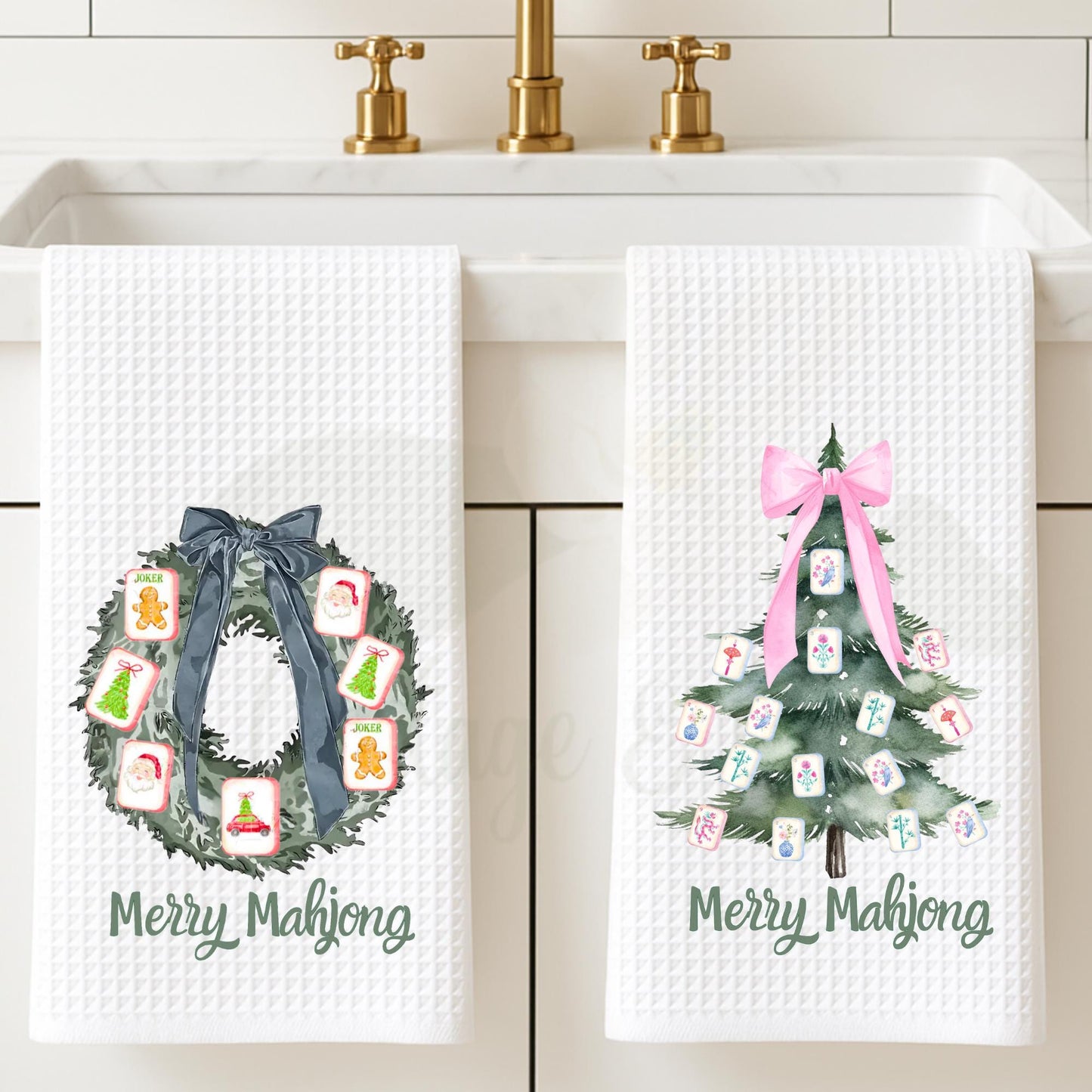 Mahjong Tea Towel Collection | Personalized Kitchen Towels | Grand Millennial Mah Jongg Dish Towels | Housewarming Gift | Home Decor