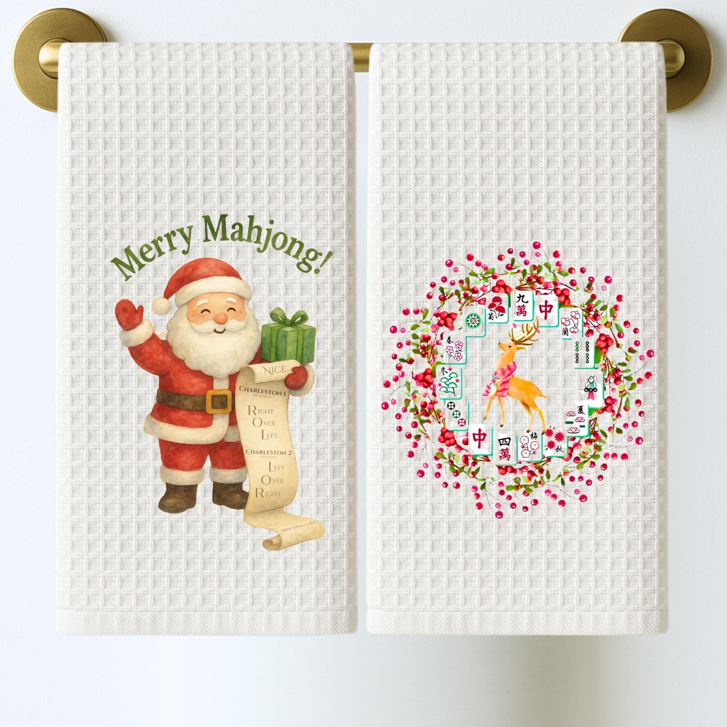 Holiday Mahjong Tea Towel Collection | Personalized Kitchen Towels | Grand Millennial Mah Jongg Dish Towels | Housewarming Gift | Home Decor