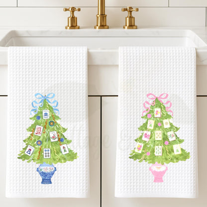 Mahjong Tea Towel Collection | Personalized Kitchen Towels | Grand Millennial Mah Jongg Dish Towels | Housewarming Gift | Home Decor