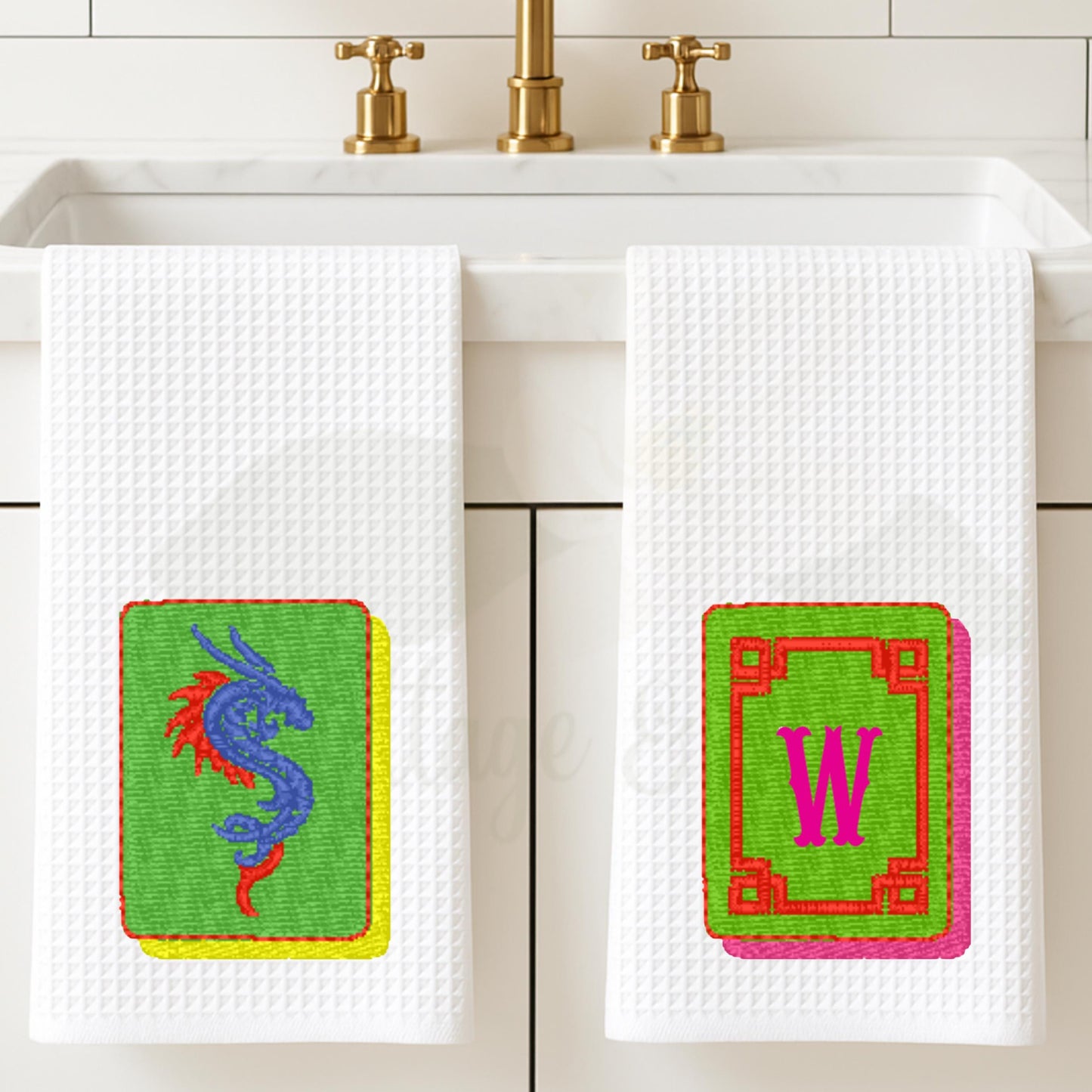 Mahjong Tea Towel Collection: Chinoiserie Tile Print, Grand Millennial Decor, Personalized Mahjong Player Gift