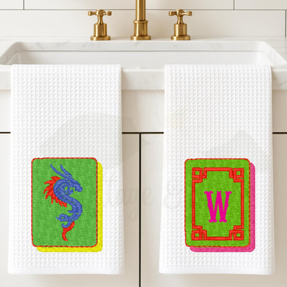 Mahjong Tea Towel Collection: Chinoiserie Tile Print, Grand Millennial Decor, Personalized Mahjong Player Gift