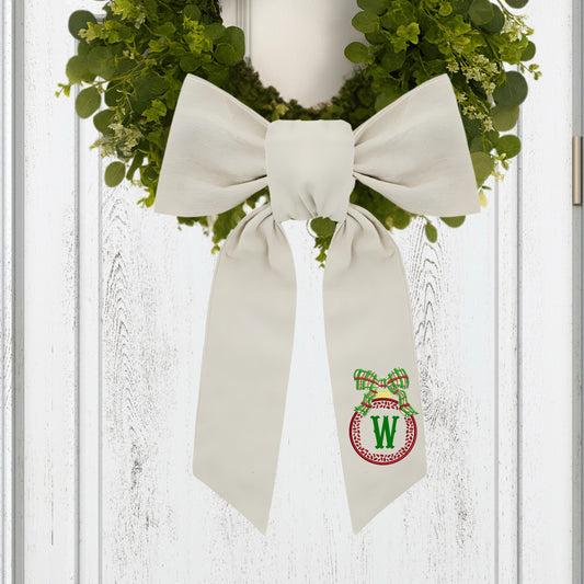 Embroidered Christmas Wreath Sash: Coordinating Sash Available - Holiday Door Hanger - Personalized Ornament Decor