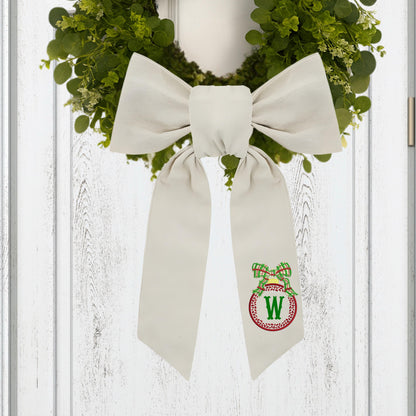 Embroidered Christmas Wreath Sash: Coordinating Sash Available - Holiday Door Hanger - Personalized Ornament Decor