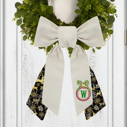 Embroidered Christmas Wreath Sash: Coordinating Sash Available - Holiday Door Hanger - Personalized Ornament Decor