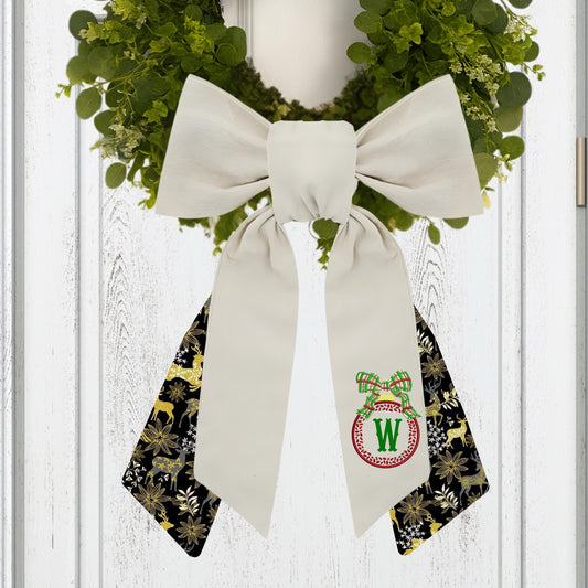 Embroidered Christmas Wreath Sash: Coordinating Sash Available - Holiday Door Hanger - Personalized Ornament Decor