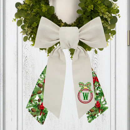 Embroidered Christmas Wreath Sash: Coordinating Sash Available - Holiday Door Hanger - Personalized Ornament Decor