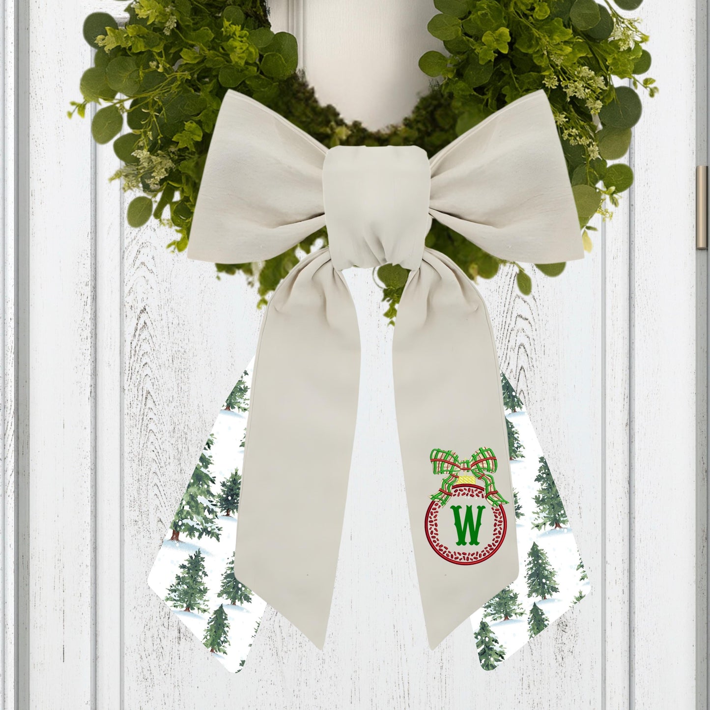 Embroidered Christmas Wreath Sash: Coordinating Sash Available - Holiday Door Hanger - Personalized Ornament Decor