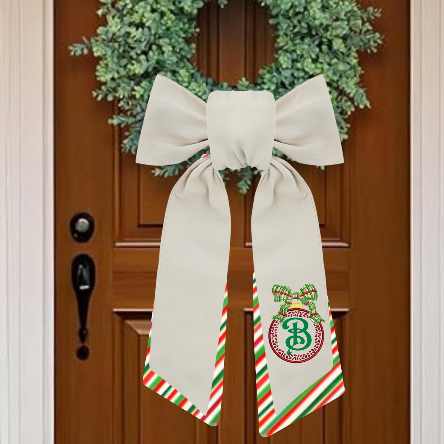 Embroidered Christmas Wreath Sash: Coordinating Sash Available - Holiday Door Hanger - Personalized Ornament Decor