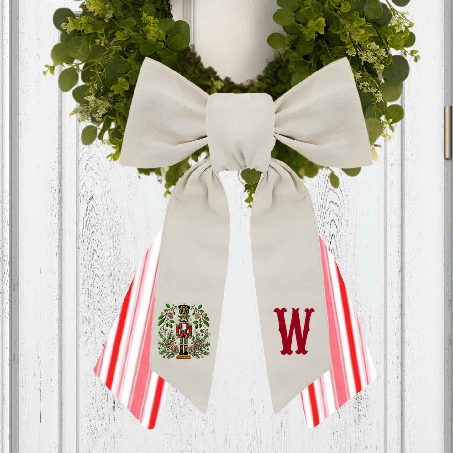 Embroidered Christmas Wreath Sash: Coordinating Sash Available - Holiday Door Hanger - Personalized Nutcracker Front Door Decor