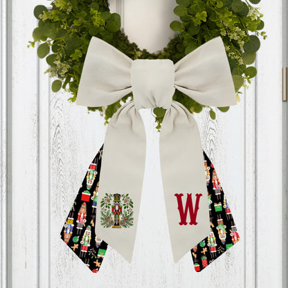 Embroidered Christmas Wreath Sash: Coordinating Sash Available - Holiday Door Hanger - Personalized Nutcracker Front Door Decor