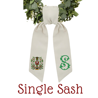 Embroidered Christmas Wreath Sash: Coordinating Sash Available - Holiday Door Hanger - Personalized Nutcracker Front Door Decor