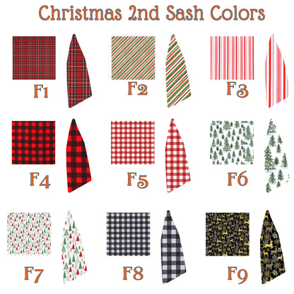 Black & White Courtly Check Embroidered Christmas Wreath Sash: Coordinating Sash Available - Holiday Door Hanger - Personalized Deer Door