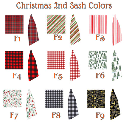 Black & White Courtly Check Embroidered Christmas Wreath Sash: Coordinating Sash Available - Holiday Door Hanger - Personalized Deer Door