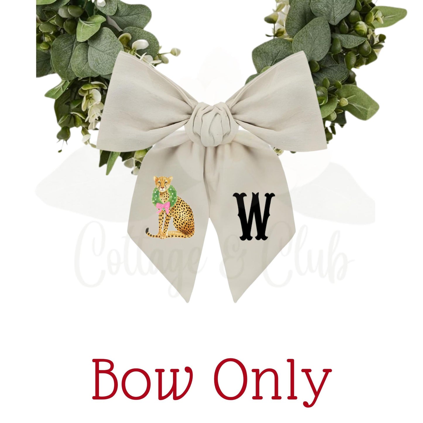 Pink and Green Cheetah Embroidered Wreath Sash with Coordinating Second Sash, Personalized Door Decor, Holiday Wreath Accessory