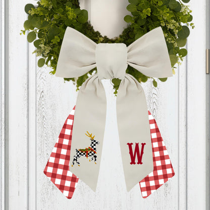 Embroidered Christmas Wreath Sash: Personalized Holiday, Courtly Check Door Hanger