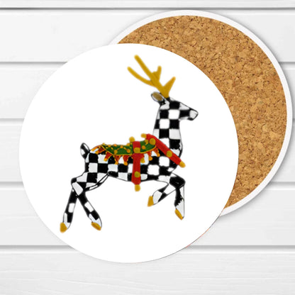 Courtly Check Ceramic Coaster Set, Black and White, Personalized Gift