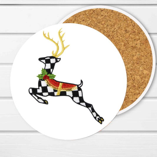 Personalized Black and White Check Ceramic Coaster Set, Bar Cart Elegant Home Decor