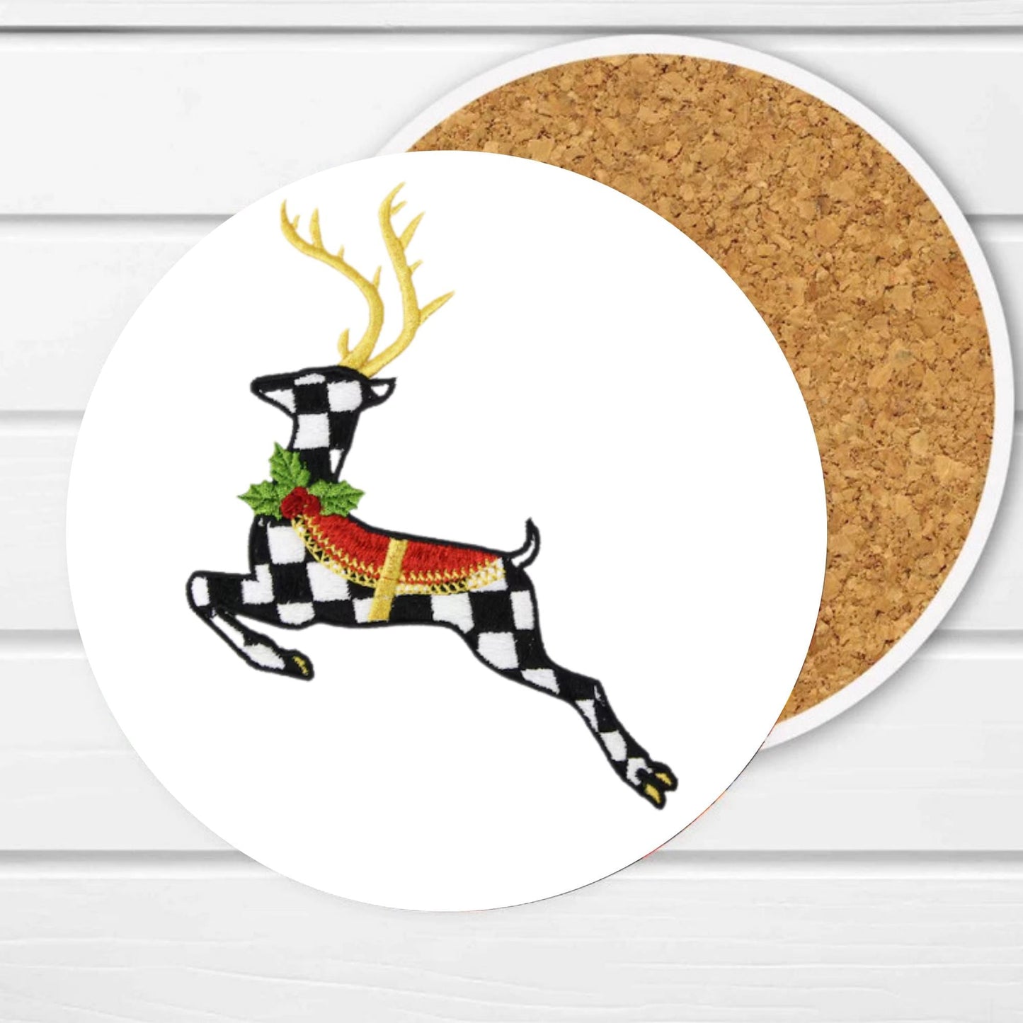 Courtly Check Ceramic Coaster Set, Black and White, Personalized Gift