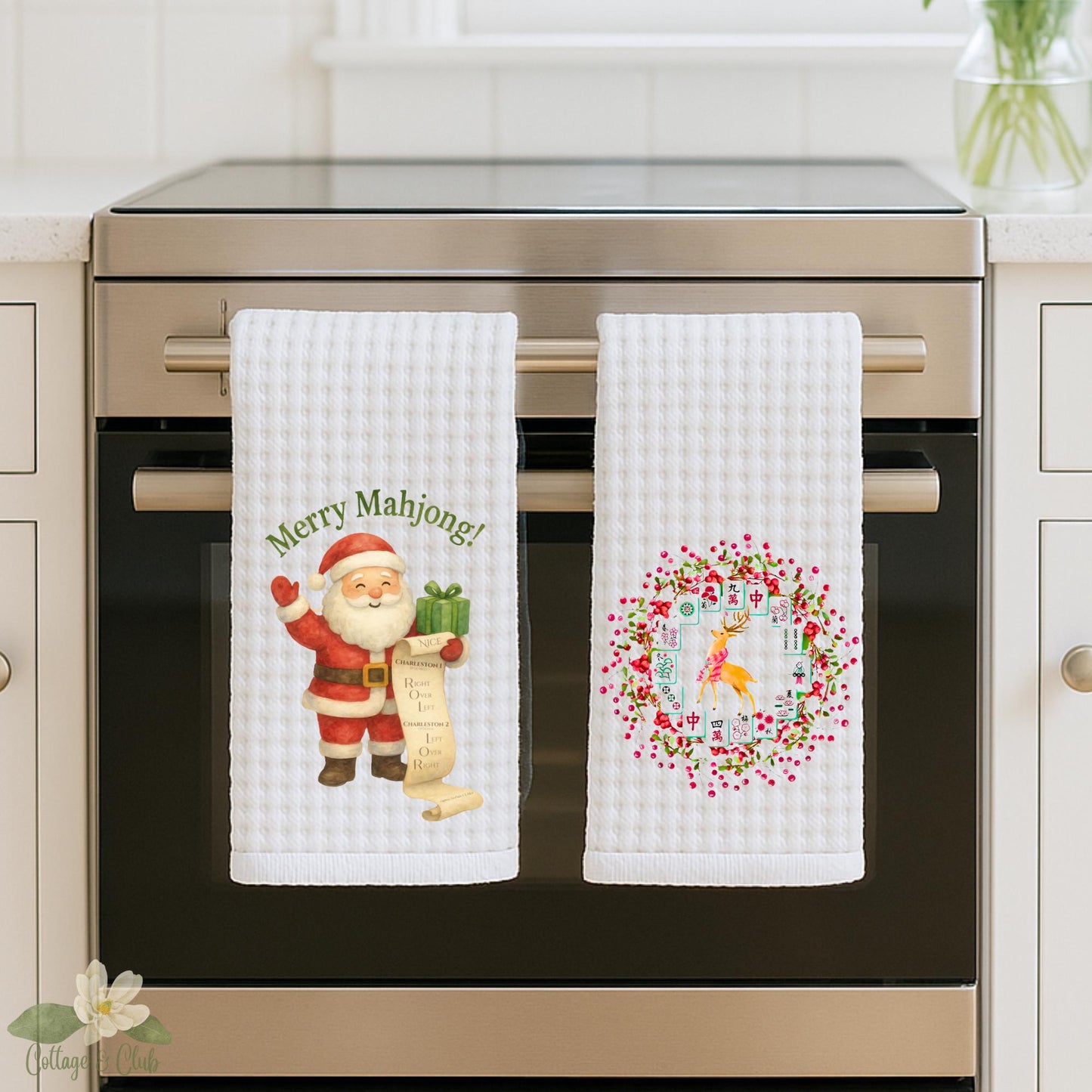 Holiday Mahjong Tea Towel Collection | Personalized Kitchen Towels | Grand Millennial Mah Jongg Dish Towels | Housewarming Gift | Home Decor