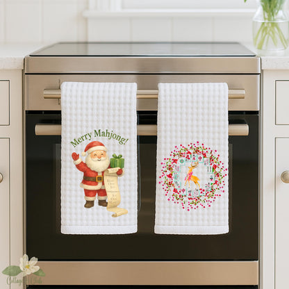 Holiday Mahjong Tea Towel Collection | Personalized Kitchen Towels | Grand Millennial Mah Jongg Dish Towels | Housewarming Gift | Home Decor