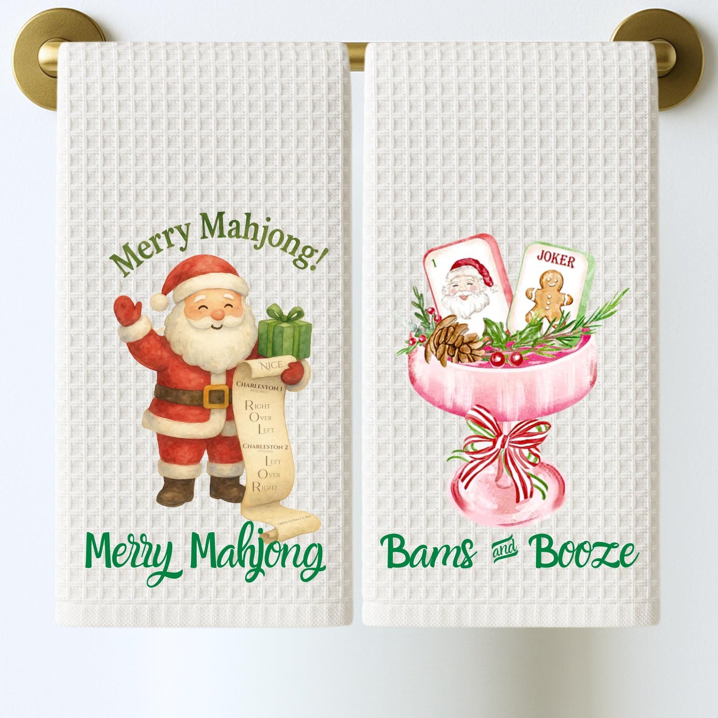 Holiday Mahjong Tea Towel Collection | Personalized Kitchen Towels | Grand Millennial Mah Jongg Dish Towels | Housewarming Gift | Home Decor