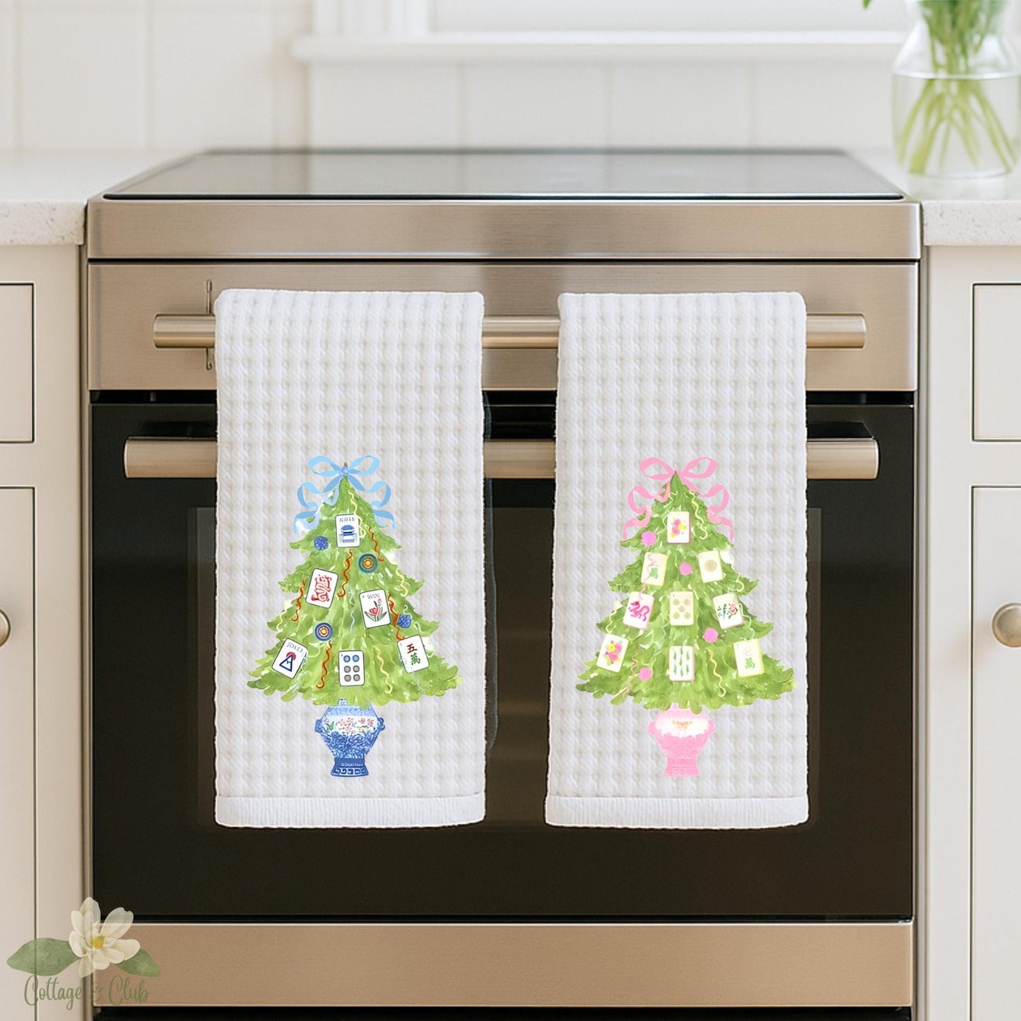 Mahjong Tea Towel Collection | Personalized Kitchen Towels | Grand Millennial Mah Jongg Dish Towels | Housewarming Gift | Home Decor