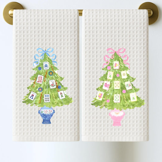 Mahjong Tea Towel Collection | Personalized Kitchen Towels | Grand Millennial Mah Jongg Dish Towels | Housewarming Gift | Home Decor