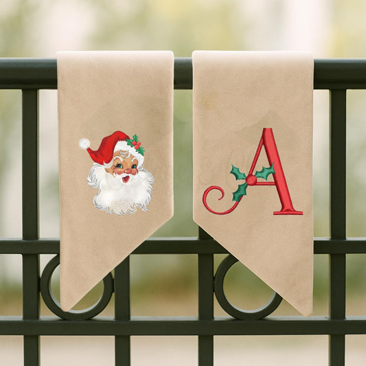 Vintage Santa Claus Embroidered Christmas Wreath Sash: Coordinating Sash Available - Holiday Door Hanger - Personalized  Front Door Decor