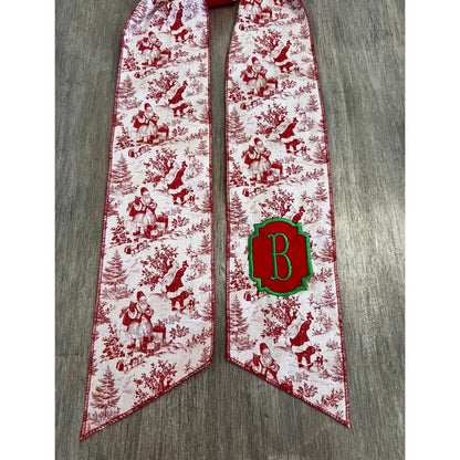 Vintage Santa Claus Toile Embroidered Christmas Farmhouse Wreath Sash: Holiday Door Hanger