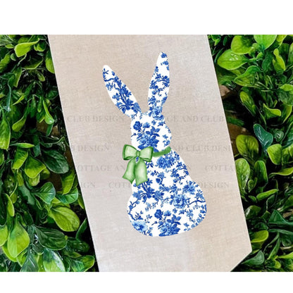 Easter Blue & White Bunny Rabbit Embroidered Wreath Sash | Personalised Front Door Decor | Seasonal Door Hanger | Monogram Wreath Sash
