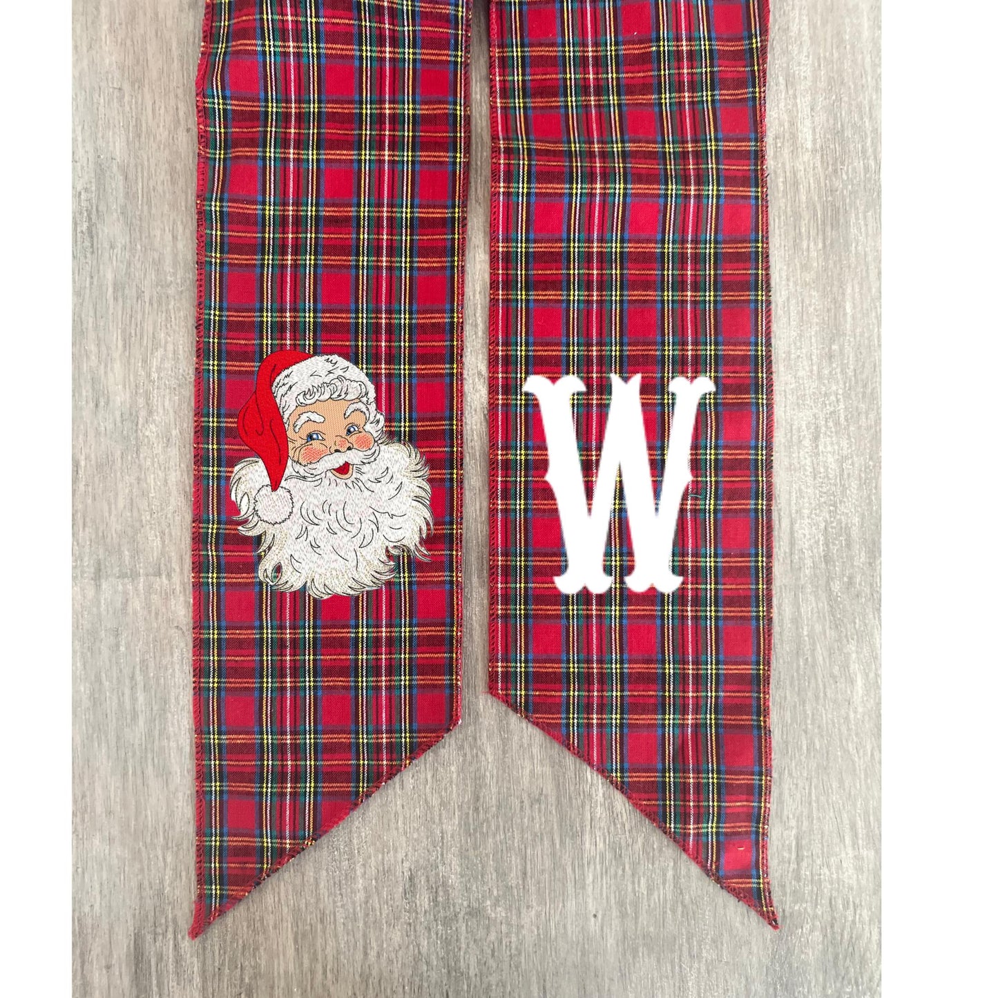 Vintage Santa Claus Face Embroidered Christmas Farmhouse Wreath Sash: Holiday Door Hanger