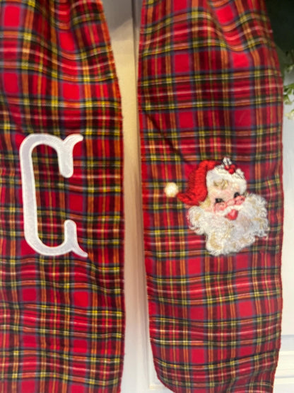 Vintage Santa Claus Embroidered Christmas Farmhouse Wreath Sash: Holiday Door Hanger