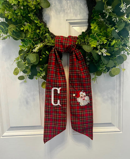 Vintage Santa Claus Embroidered Christmas Farmhouse Wreath Sash: Holiday Door Hanger