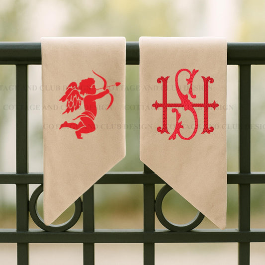 Vintage Valentine's Day Cupid Embroidered Wreath Sash | Personalised Front Door Decor | Seasonal Door Hanger | Monogram Wreath Sash