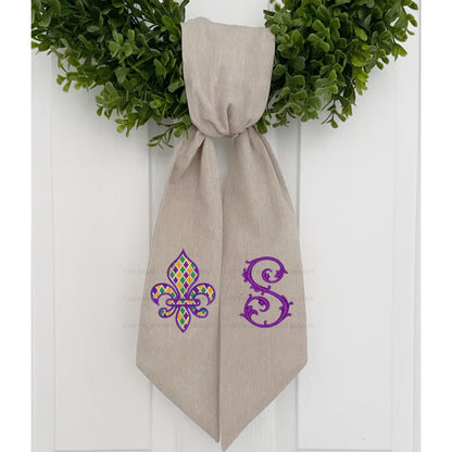 Mardi Gras Fleur De Lis Monogram Embroidered Wreath Sash