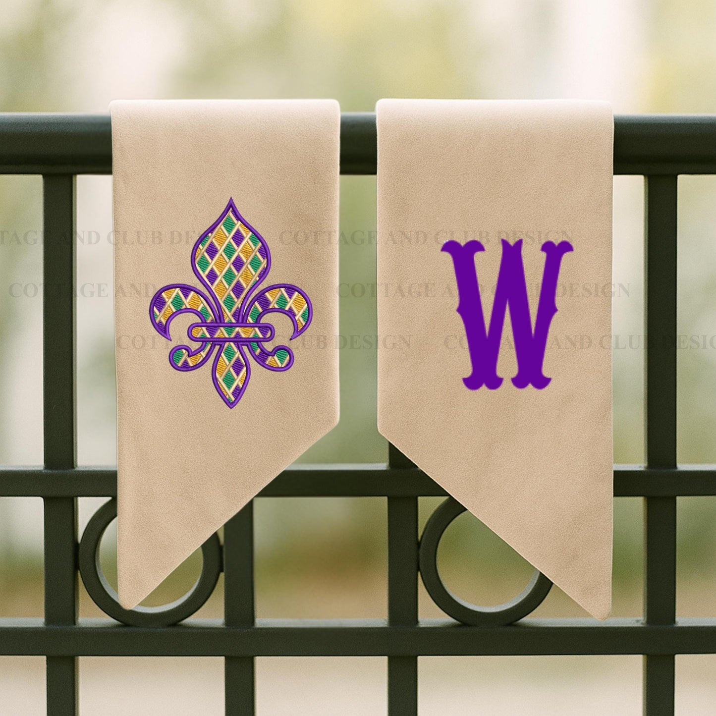 Mardi Gras Fleur De Lis Monogram Embroidered Wreath Sash