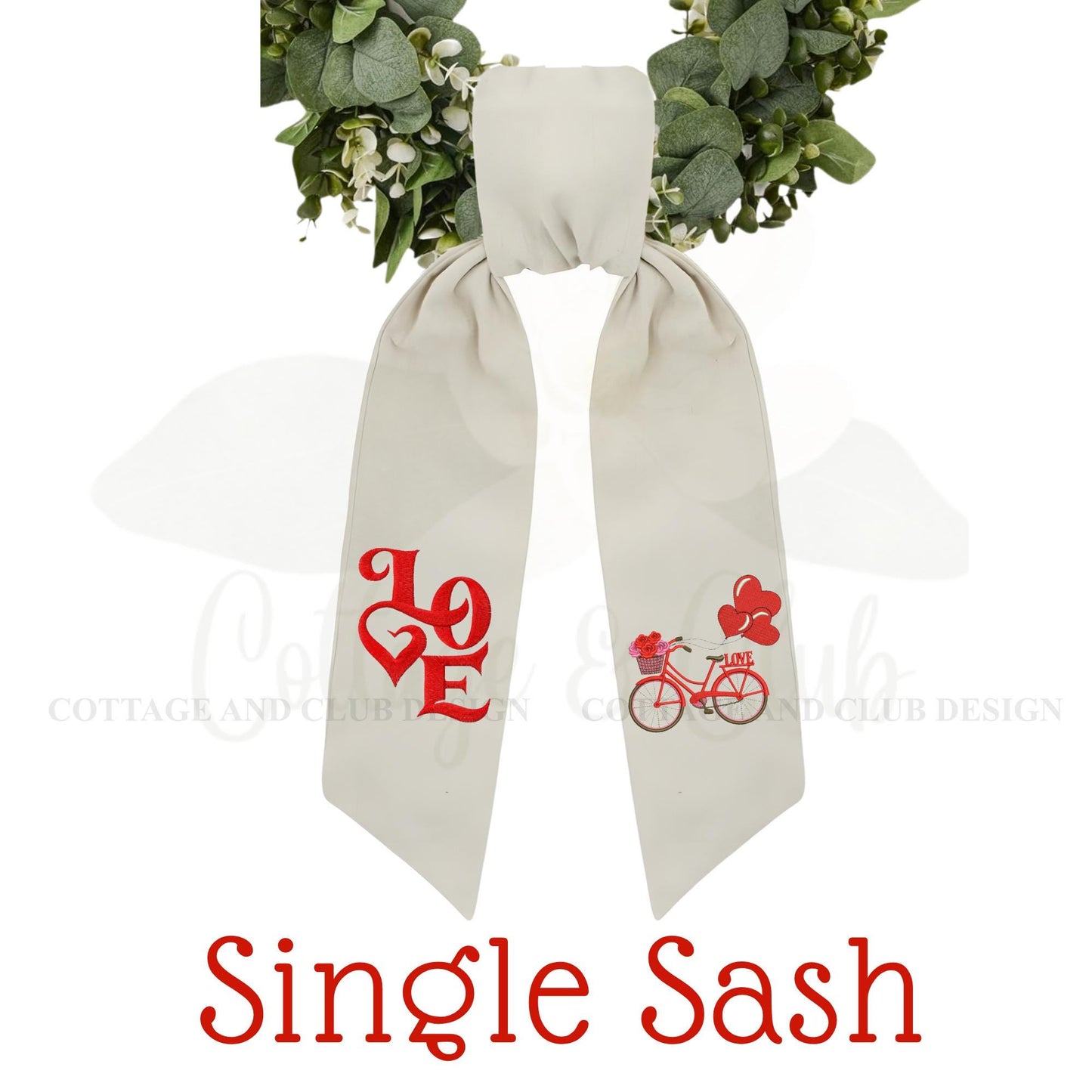 Valentine's Cupid Embroidered Wreath Sash | Personalized Door Decor