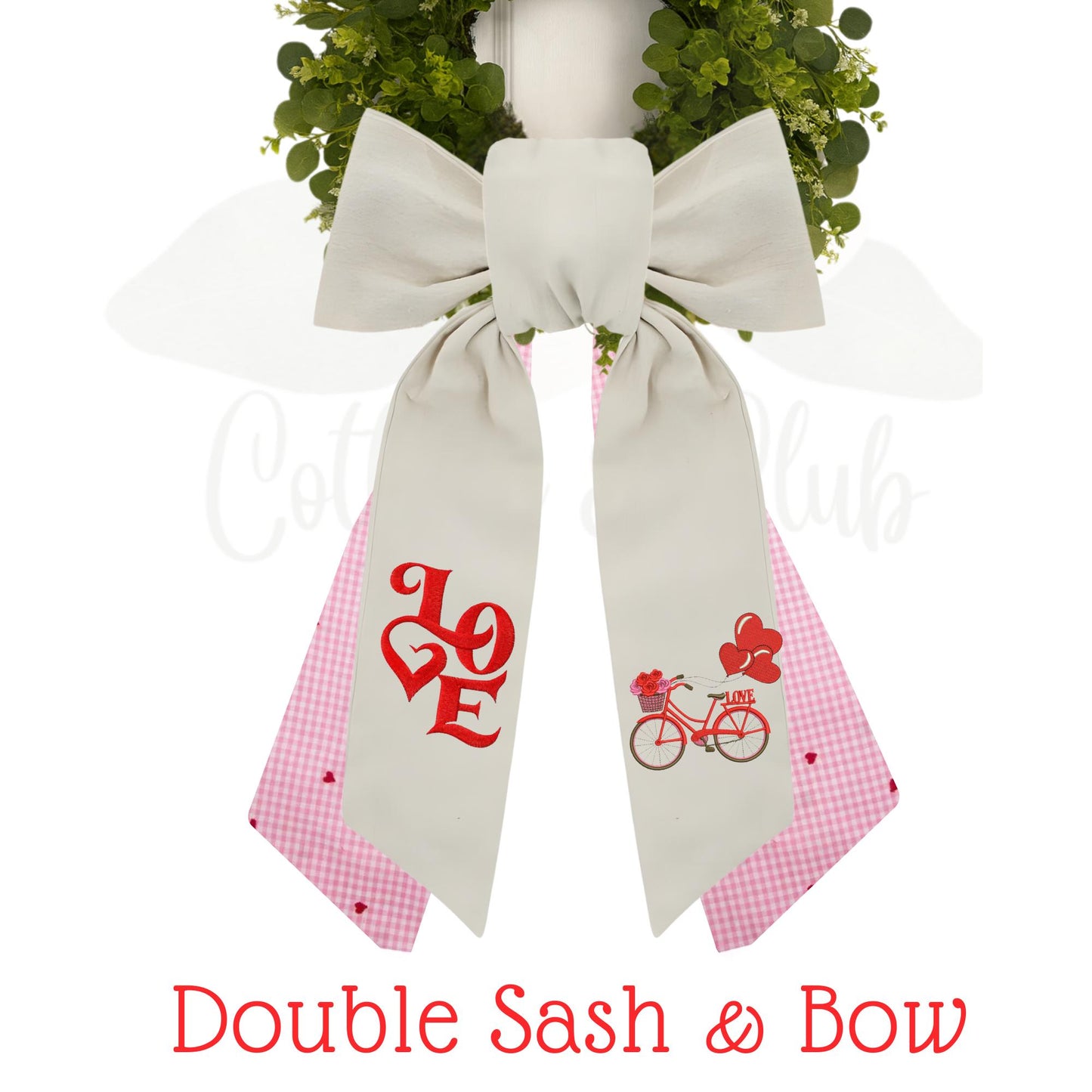 Valentine's Cupid Embroidered Wreath Sash | Personalized Door Decor