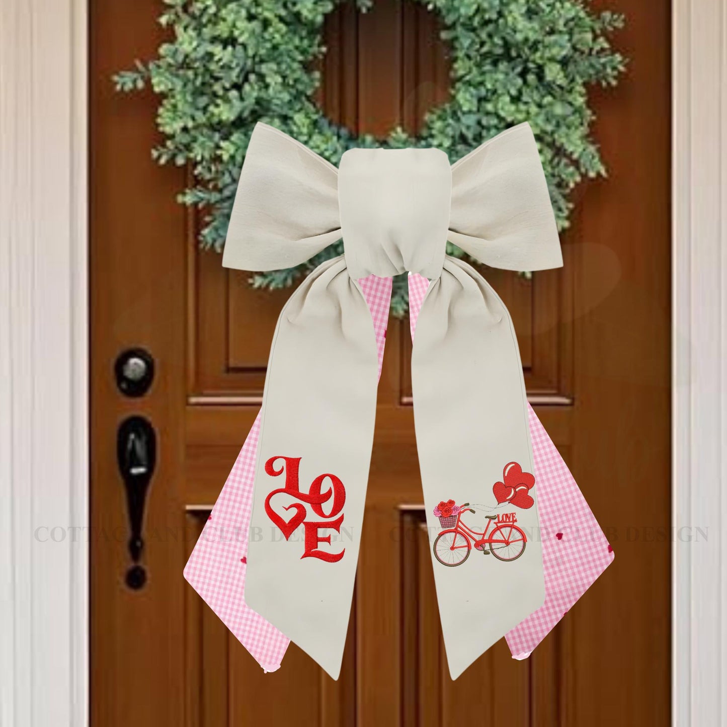 Valentine's Cupid Embroidered Wreath Sash | Personalized Door Decor